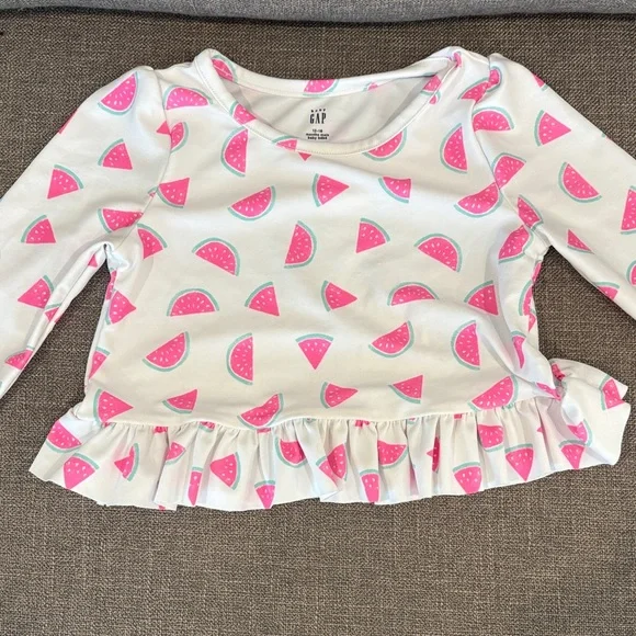 GAP Pink & White Watermelon Ruffle Rashguard Two-Piece Swim Set - Picture 3 of 7